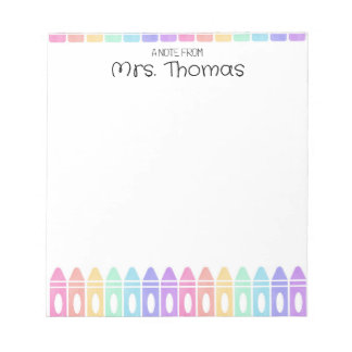 Custom Rainbow Crayon Kindergarten Teacher Notepad