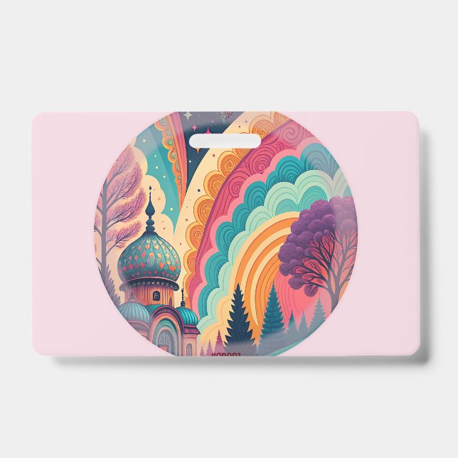 Custom Rainbow Dome Badge Pink ID Badge (Front)
