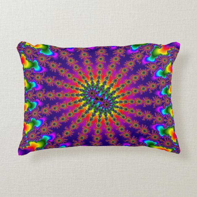 Custom Rainbow Fractal Burst Pillow (Front)