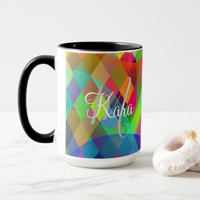 Custom Rainbow Harlequin with colourful smoke  Mug (With Donut)
