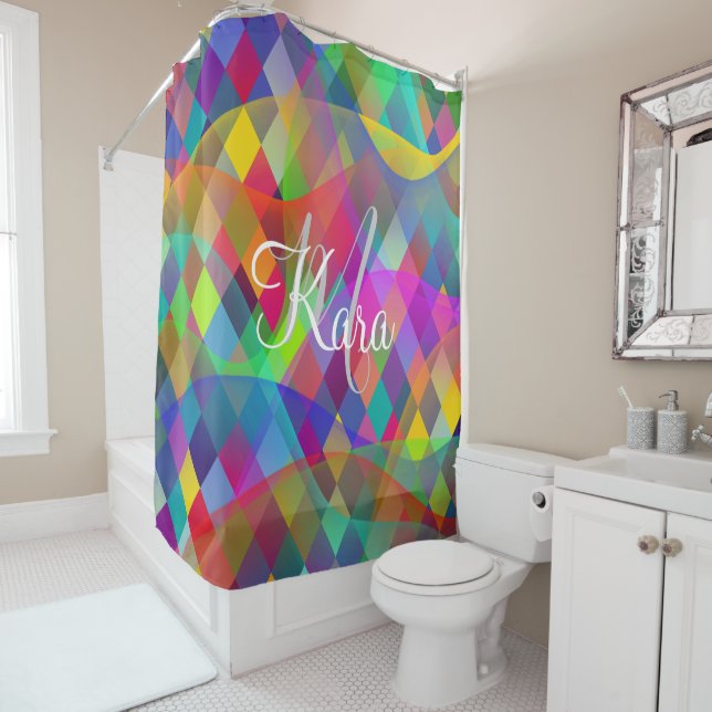 Custom Rainbow Harlequin with colourful smoke  Shower Curtain (In Situ)
