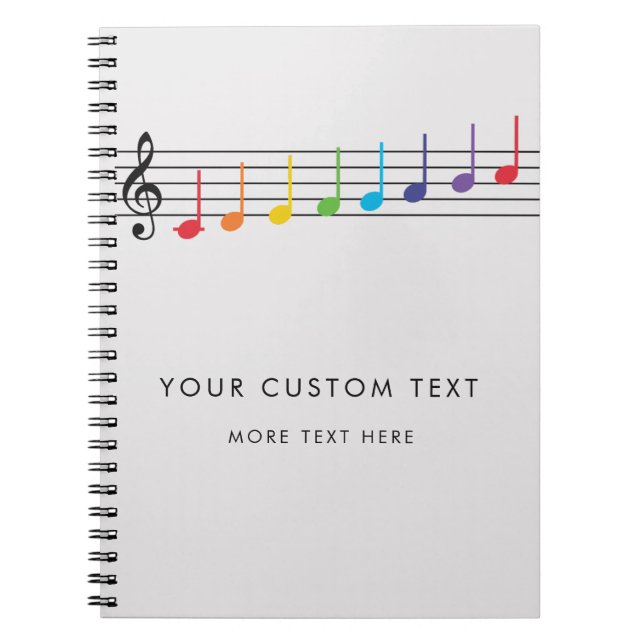 Custom Rainbow Music Notes Teacher Elegant Notebook (Front)