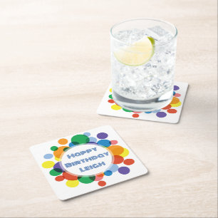 Custom Rainbow Spots  Square Paper Coaster