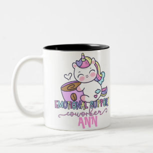 Custom Rainbow Unicorn Emotional Support Coworker Two-Tone Coffee Mug
