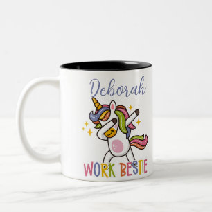 Custom Rainbow Unicorn Work Bestie Coffee Gift Two-Tone Coffee Mug