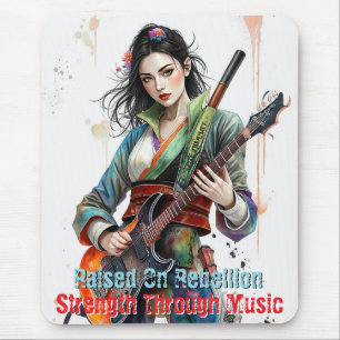 Custom Rainbow Warrior Girl Guitarist Art Inspired Mouse Mat