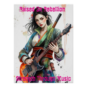 Custom Rainbow Warrior Girl Guitarist Art Inspired Poster