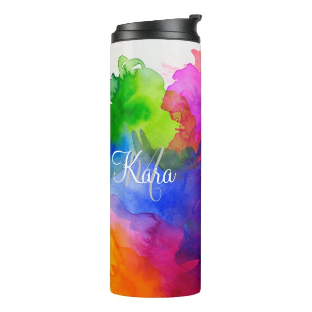 Custom Rainbow Watercolor Thermal Tumbler (Rotated Left)