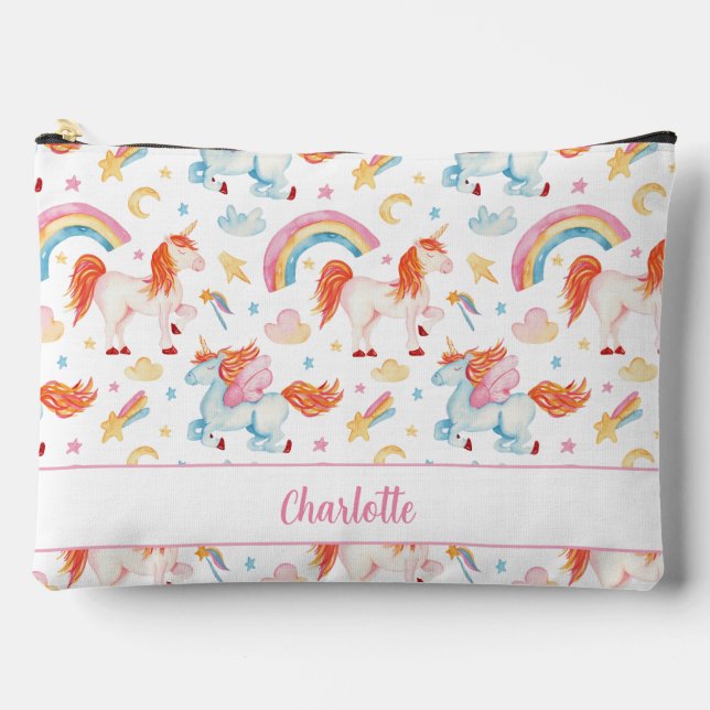 Custom Rainbows and Unicorns - Large  Accessory Pouch (Front)