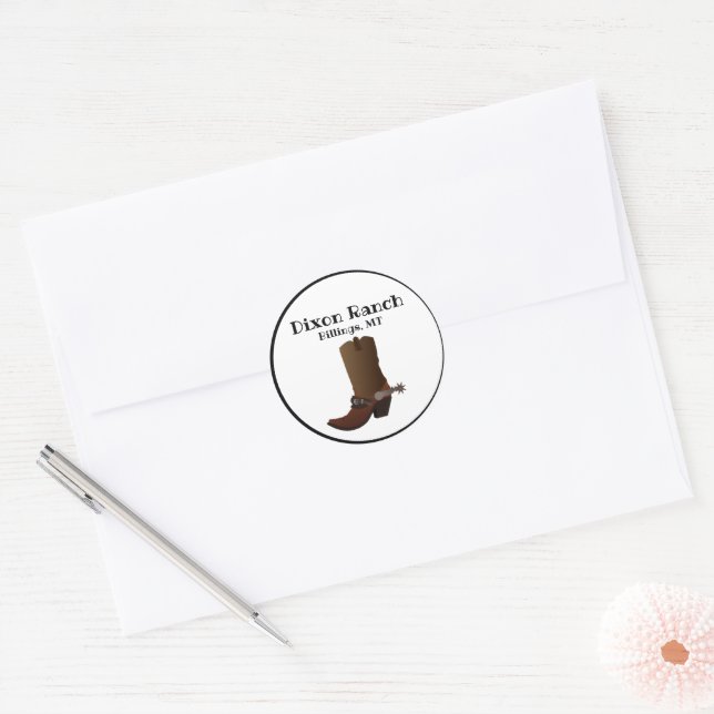 Custom Ranch City State Cowboy Boot  Classic Round Sticker (Envelope)
