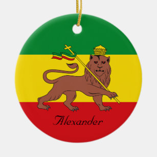 Custom Rastafarian Flag of Ethiopia Lion of Judah Ceramic Tree Decoration