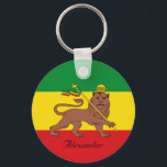 Custom Rastafarian Flag of Ethiopia Lion of Judah Key Ring<br><div class="desc">The green,  yellow and red of the Rastafarian movement with the Lion of Judah.</div>