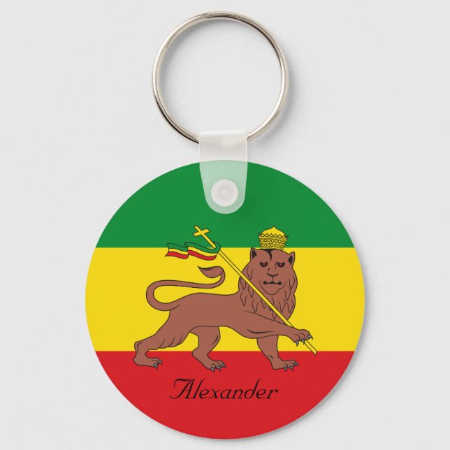 Custom Rastafarian Flag of Ethiopia Lion of Judah Key Ring (Front)