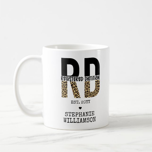 Custom RD Registered Dietician Cheetah Print Coffee Mug (Left)
