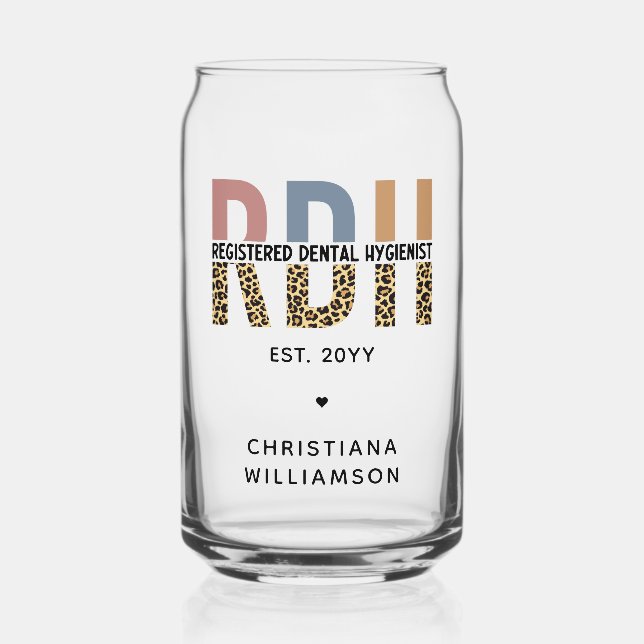 Custom RDH Registered Dental Hygienist Gifts  Can Glass (Front)