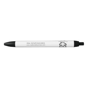 Custom Real Estate Agent Business Logo Promo Swag Black Ink Pen