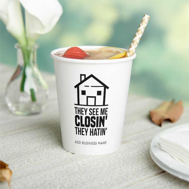 Custom Real Estate Agent Business Name Any Colour Paper Cups (Insitu)