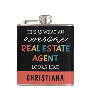 Custom Real Estate Agent Funny Awesome Realtor Hip Flask