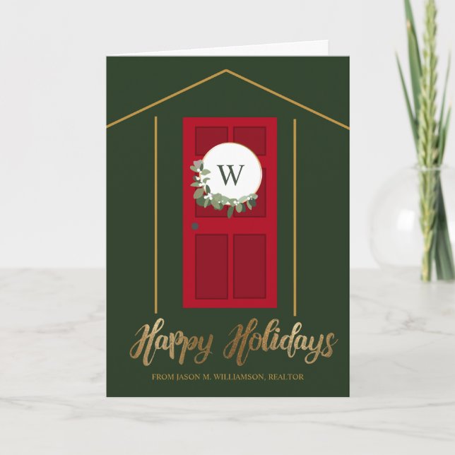 Custom Real estate Agent Photo Gold Christmas Holiday Card (Front)