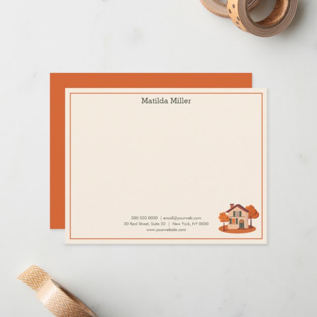 Custom Real Estate Autumn House Note Card (Front/Back In Situ)