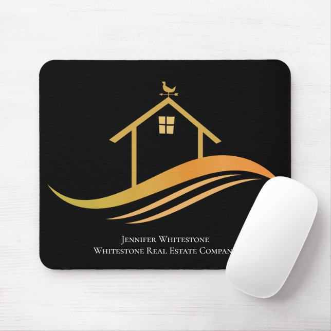 Custom Real Estate Company Black Gold Realtor Mouse Mat (With Mouse)
