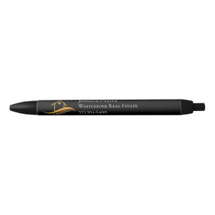 Custom Real Estate Company Chic Black Gold Ink Pen