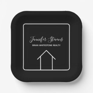 Custom Real Estate Company Chic Open House Square Paper Plate