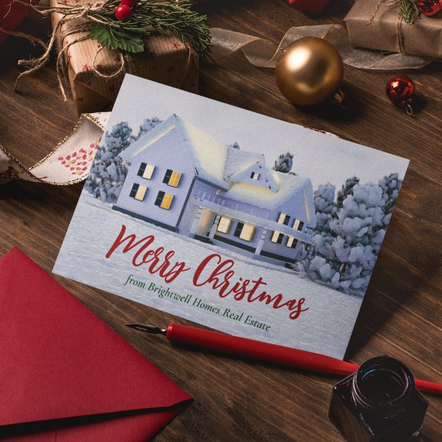 Custom Real Estate Company Christmas Winter House Holiday Card (Creator Uploaded)