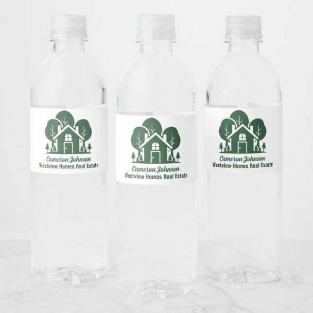 Custom Real Estate Company Forest Open House Water Bottle Label (Bottles)