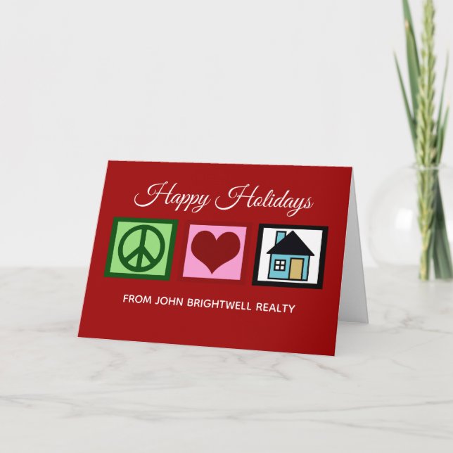 Custom Real Estate Company Happy Holidays Red Holiday Card (Front)