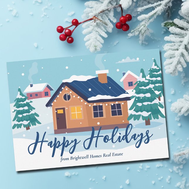 Custom Real Estate Company Happy Holidays Winter Holiday Card (Creator Uploaded)