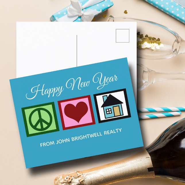 Custom Real Estate Company Happy New Year Blue Holiday Postcard (Creator Uploaded)