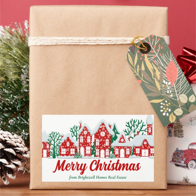Custom Real Estate Company Merry Christmas Gift Rectangular Sticker (Holiday)