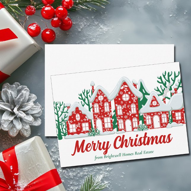 Custom Real Estate Company Merry Christmas Houses Holiday Card (Creator Uploaded)