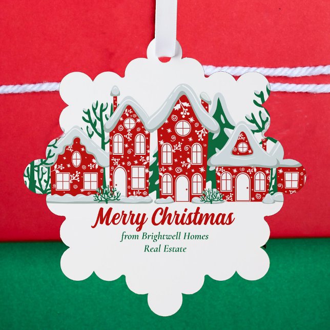 Custom Real Estate Company Merry Christmas Houses Tree Decoration Card (Creator Uploaded)