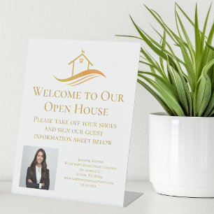 Custom Real Estate Company Open House Gold Pedestal Sign