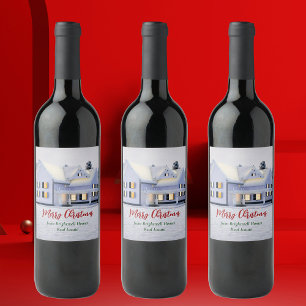 Custom Real Estate Company Winter Christmas House Wine Label