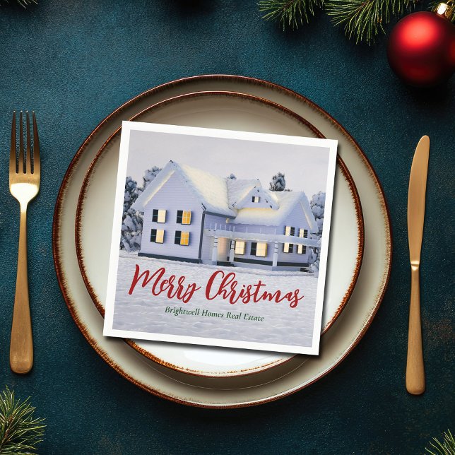 Custom Real Estate Company Winter Christmas Party Napkin (Creator Uploaded)