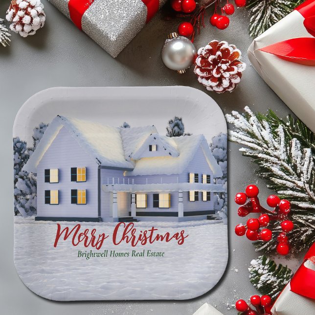 Custom Real Estate Company Winter Christmas Party Paper Plate (Creator Uploaded)