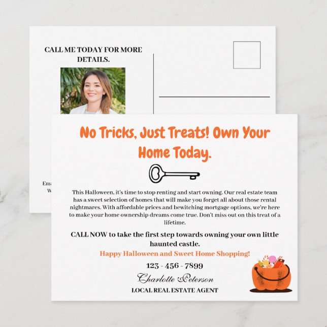 Custom Real Estate Halloween Marketing Promotional Holiday Postcard (Front/Back)