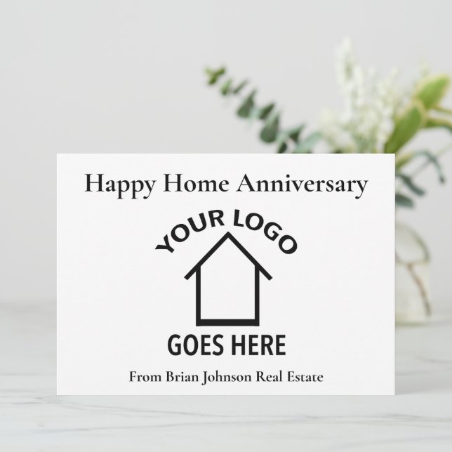 Custom Real Estate Logo Happy Home Anniversary Card (Standing Front)