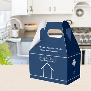 Custom Real Estate Modern Navy Blue Housewarming Favour Box