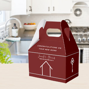 Custom Real Estate Modern Red Housewarming Realtor Favour Box