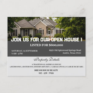 Custom Real Estate Open House  Postcard