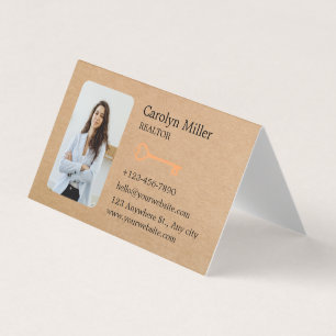 Custom Realtor Photo & Gold Key Kraft Folded Business Card