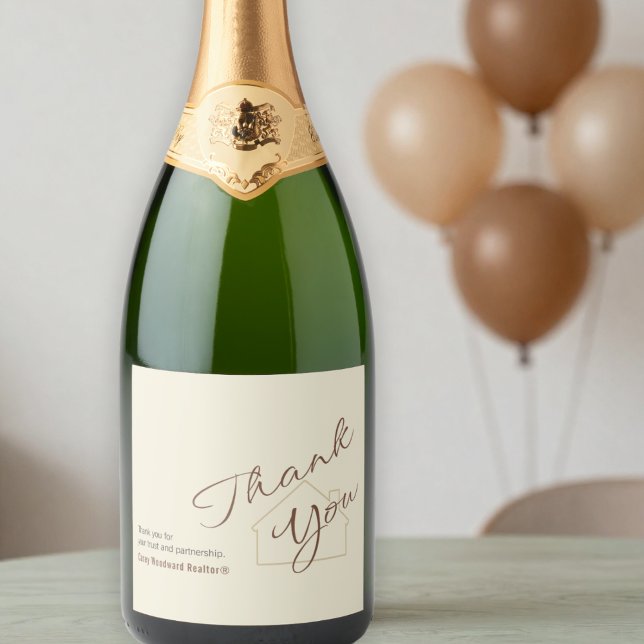 Custom Realtor Thank You Minimalist Script Cheers  Sparkling Wine Label (Creator Uploaded)