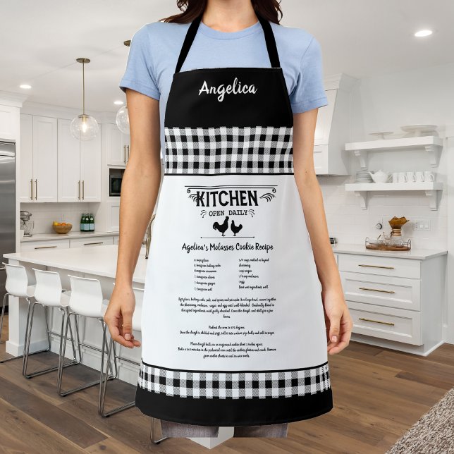 Custom Recipe Black White Farmhouse Buffalo Plaid Apron (Creator Uploaded)