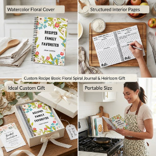 Custom Recipe Book Floral Spiral Journal Notebook