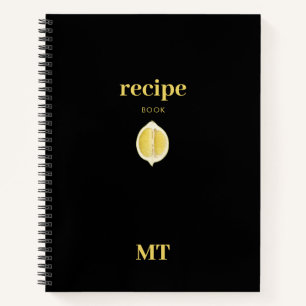 Custom Recipe Cookbook Minimalist Monogram Lemon Notebook