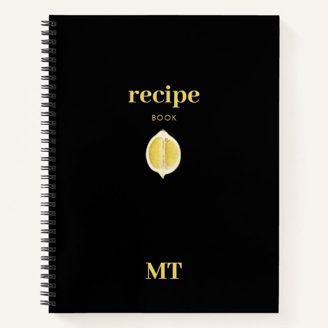 Custom Recipe Cookbook Minimalist Monogram Lemon Notebook (Front)